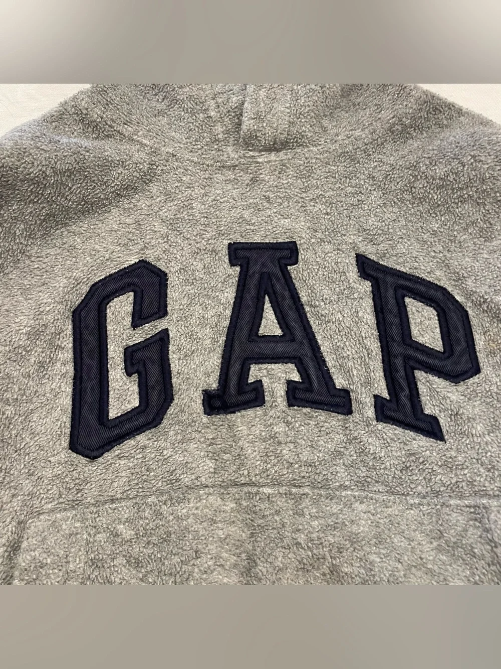 VTG Gap Hoodie Size XXS 3-4 Years Grey Sherpa Fleece Logo Pullover Sweatshirt